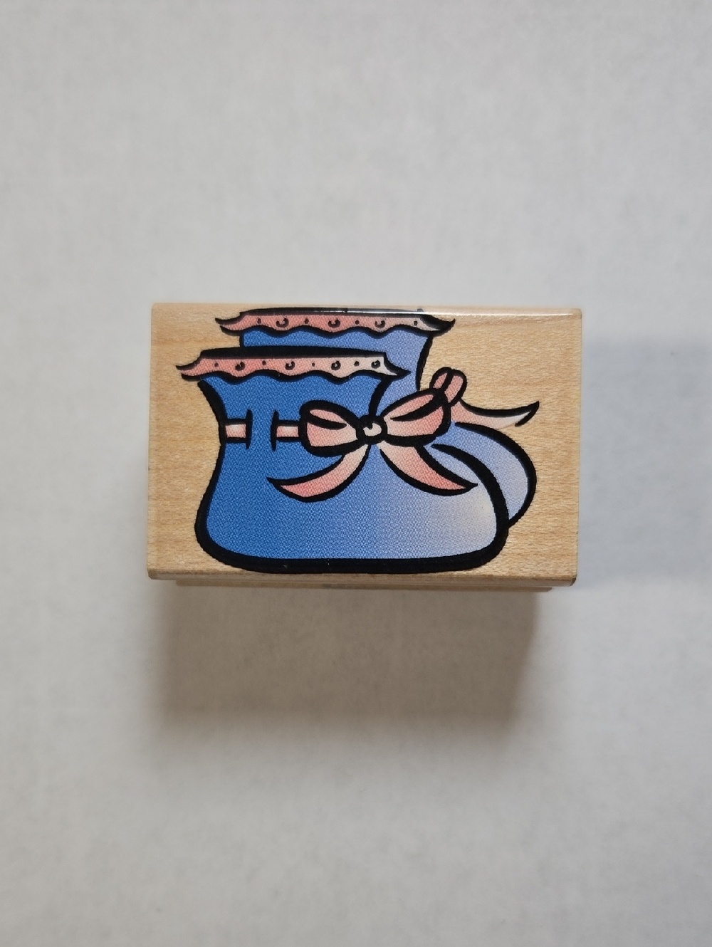 Blue Baby Bootie Craft Stamp with Pink Bow Accent